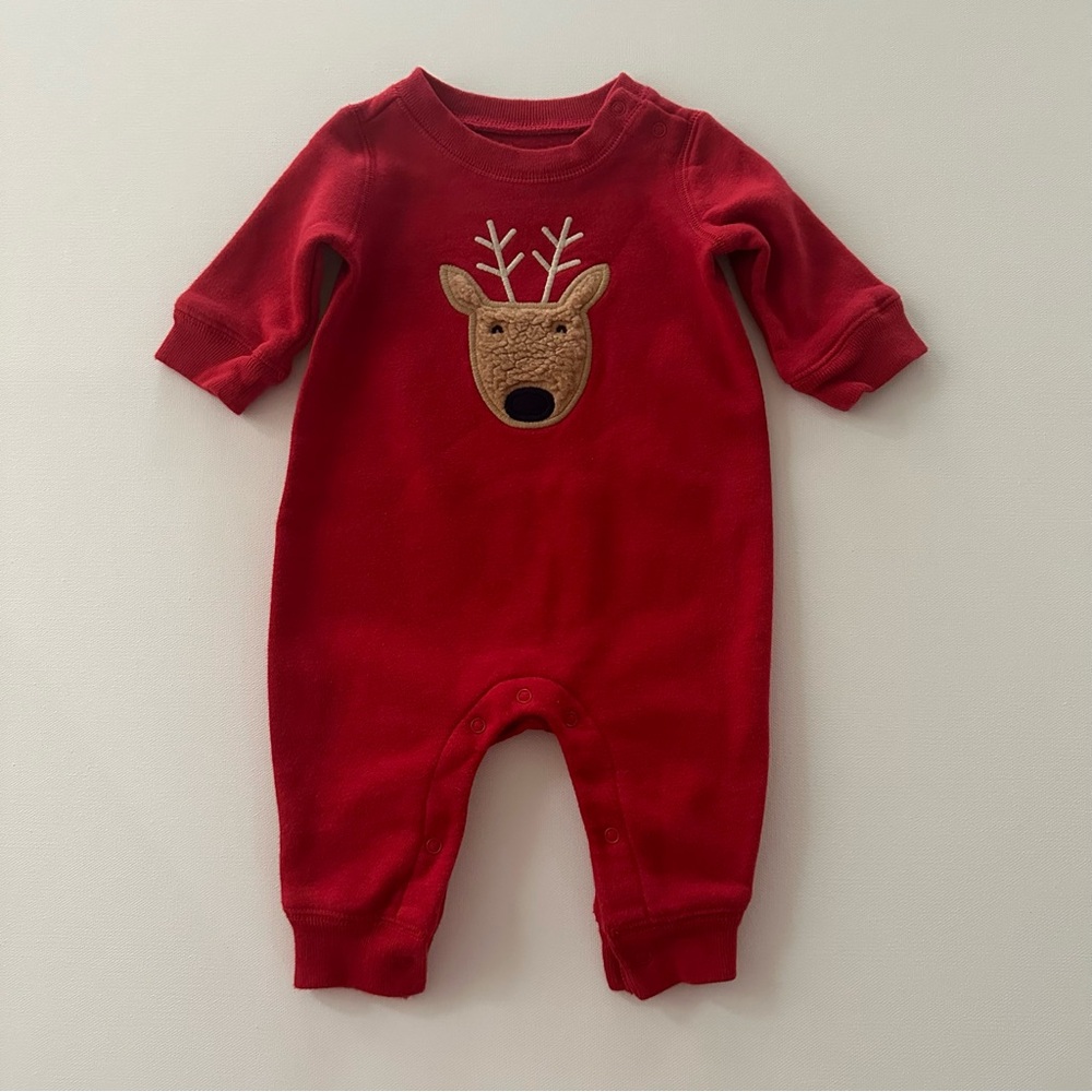 Gap 0-3 Months Baby Reindeer Red Romper Holiday Christmas